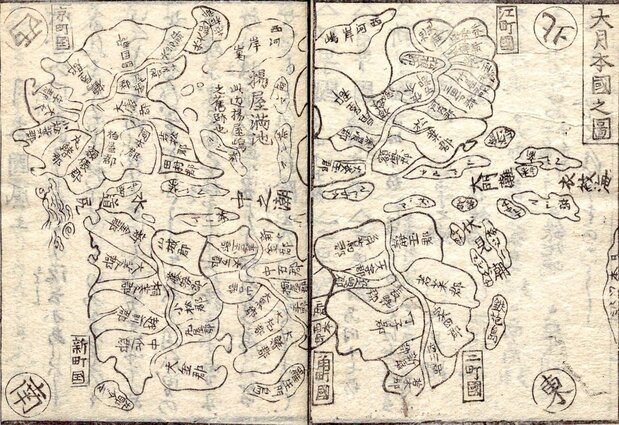 《娼妃地理记》以“大日本国之图”为题,描绘了吉原游廓的景象(国立国会图书馆藏)