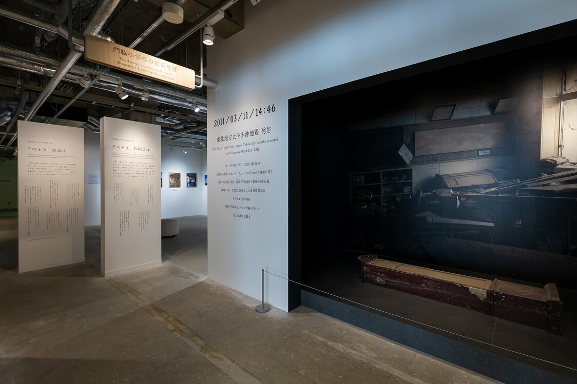 緊迫感のある避難時の状況を詳細に伝える展示パネル