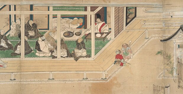 『泣不動縁起 上巻』は、病床の三井寺僧侶を見舞う晴明の姿を描く。奈良国立博物館所蔵