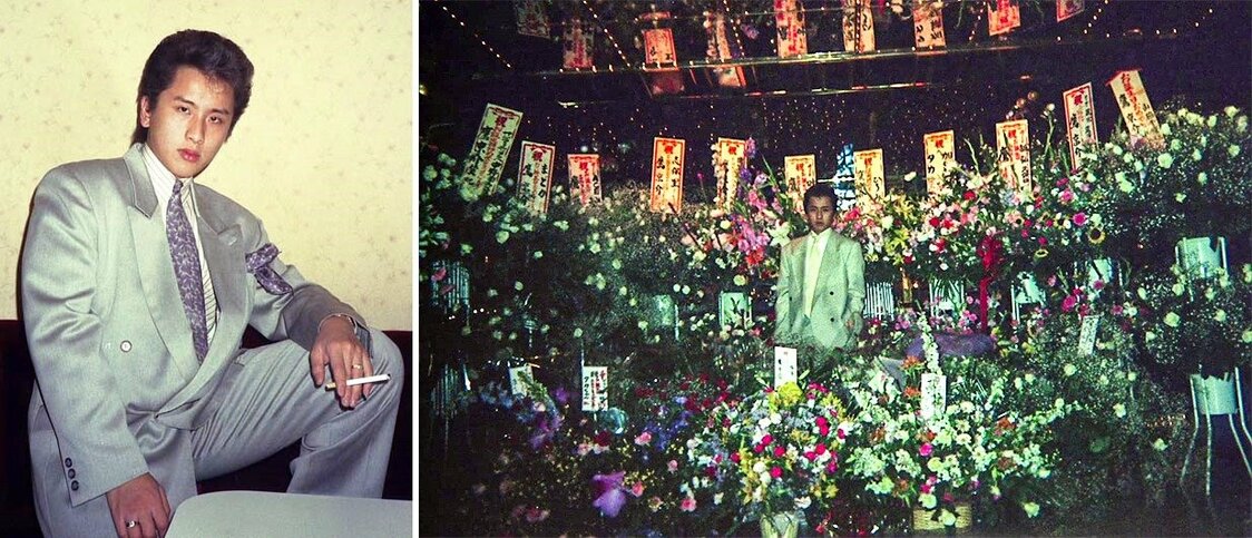ホスト時代の鷹峰涼一さん（左）。ホストクラブでナンバーワンになった際の記念の1枚（右）（鷹峰涼一さん提供）