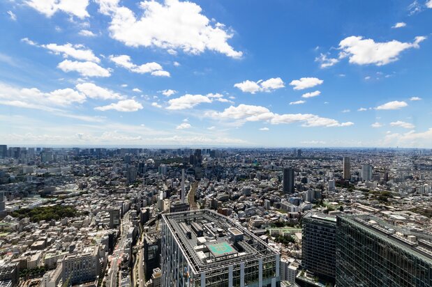 Au sud, le building Shibuya Stream se dresse à 180 mètres. Nous profitons aussi d’une vue prolongée de la baie de Tokyo jusqu’à la péninsule de Bôsô, dans la préfecture de Chiba.