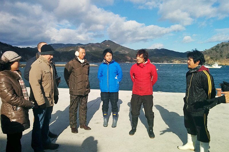 Interviewing some of the fishermen who are members of the “Fisherman Japan” project. (Photo courtesy of the author)