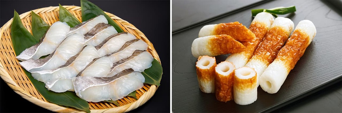 Filets de morue du Pacifique (à gauche) et chikuwa à base de colin de l’Alaska