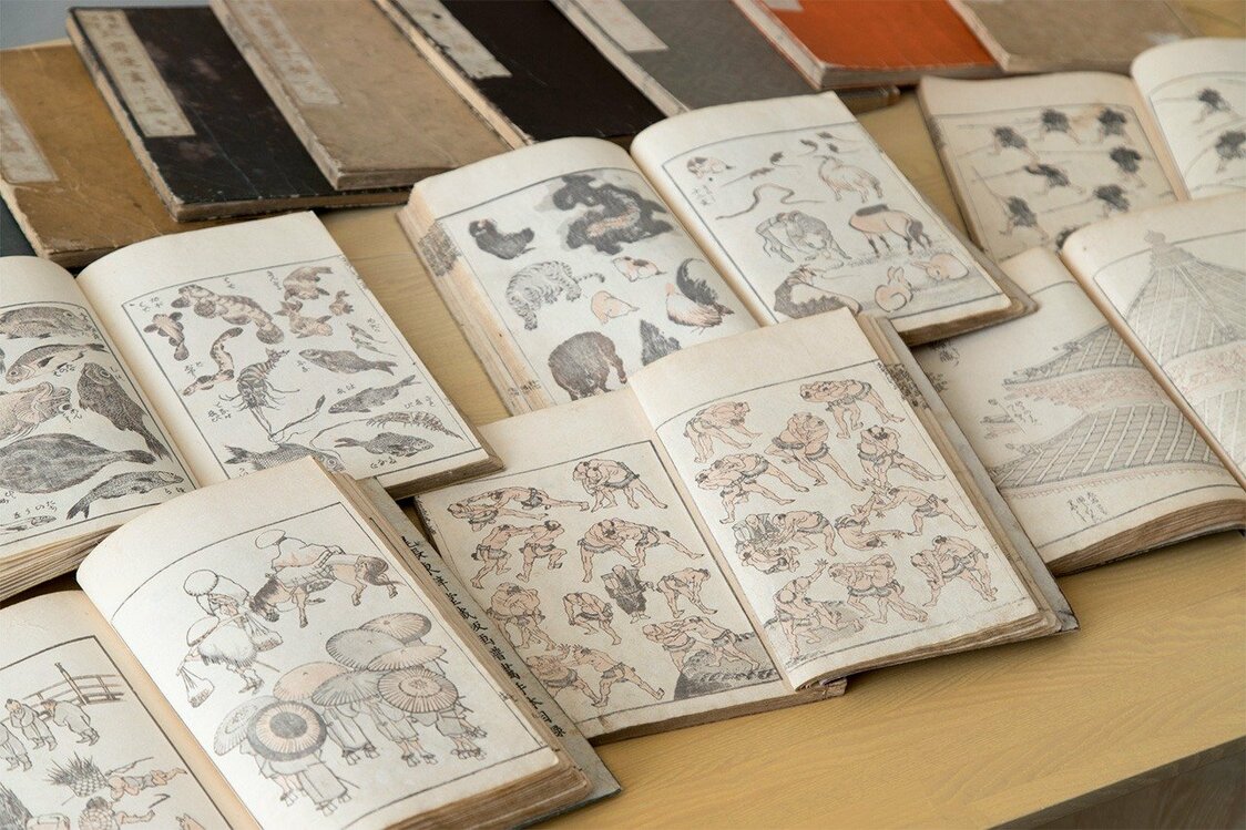 The woodblock prints of Hokusai, including the sketchbooks known as Hokusai manga, shown here, had a major impact on the Impressionist painters.