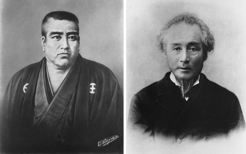 左）西郷隆盛　右）晩年の勝海舟（共に国立国会図書館所蔵）