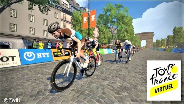 Le « Tour de France virtuel » qui a eu lieu en juillet 2020, avec la participation de plusieurs des meilleurs cyclistes mondiaux, dont Egan Bernal, vainqueur du Tour de France 2019. (Zwift)