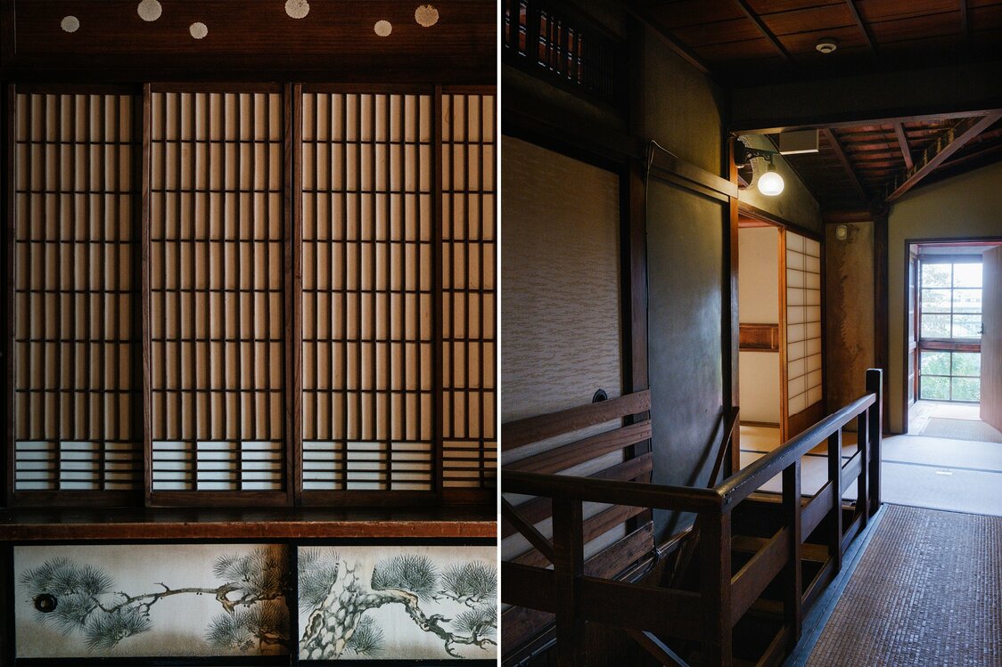 左：2階の建具も美しい　右：廊下は複数設けられている