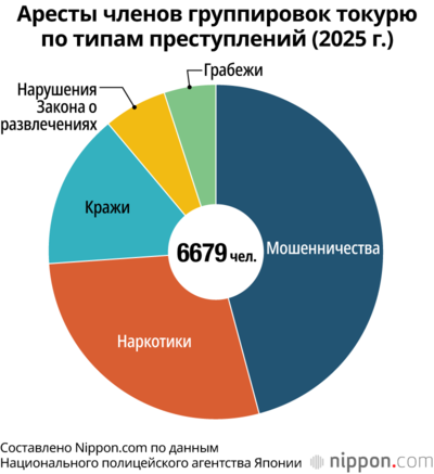 Аресты членов группировок токурю по типам преступлений (2025 г.)