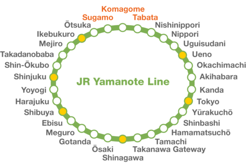 The stations on the Yamanote line stations loop. (© Pixta)