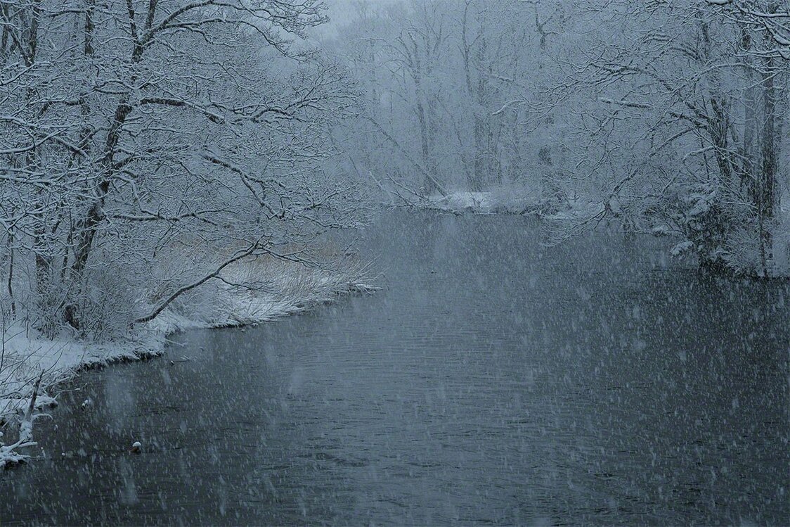 Chute de neige à la source du fleuve Kushiro