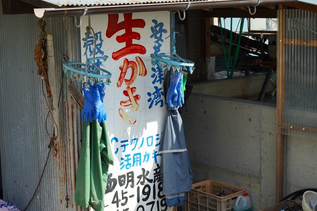 Las aguas en la costa de Akitsu están repletas de granjas de cultivos de ostras. (Fotografía: Ukita Yasuyuki)