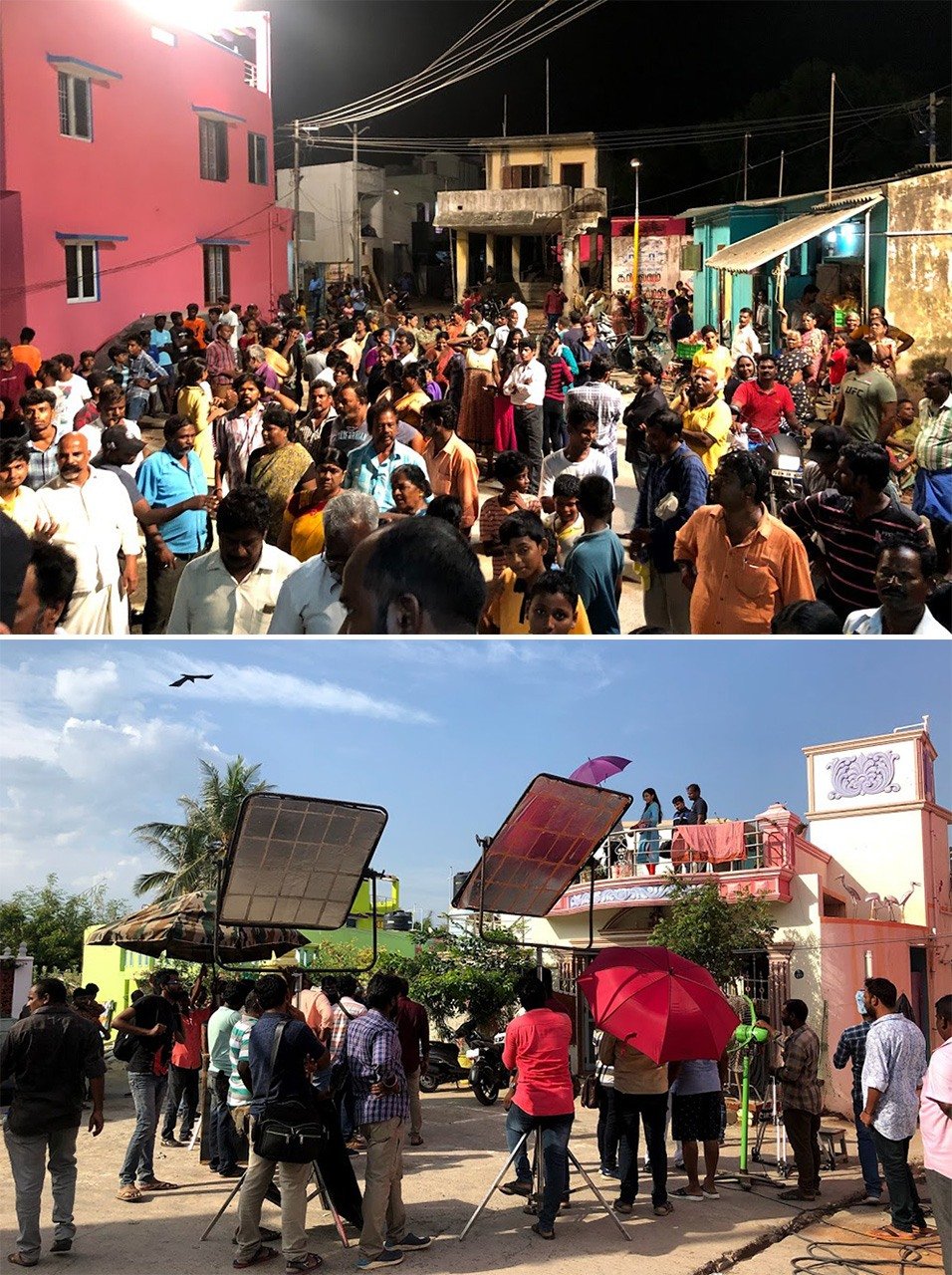 Pendant la partie du tournage de Sumo qui s’est déroulée en Inde, les prises de vue en extérieur ont bien souvent attiré énormément de monde. (Photo avec l’aimable autorisation de Tashiro Yoshinori)