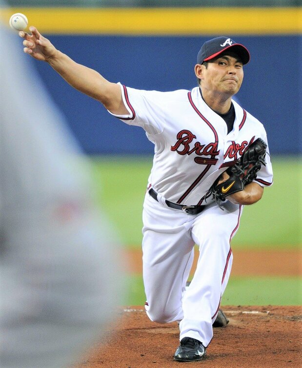 アトランタ・ブレーブス時代の川上憲伸。2年間のメジャー在籍で8勝と勝ち星には恵まれなかった 共同