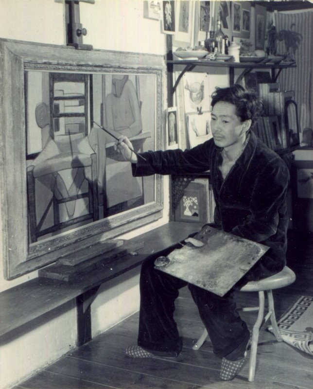 ≪夏≫を制作する1951年頃の香月泰男（写真提供＝香月泰男美術館）