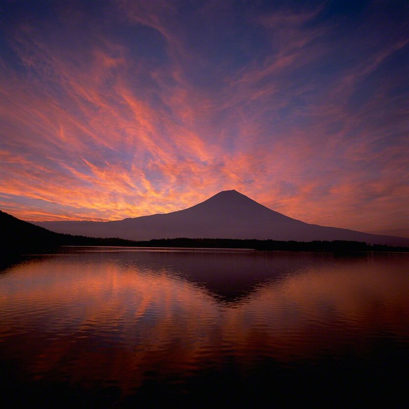 Mount Fuji reflected in Lake Tanuki (August)