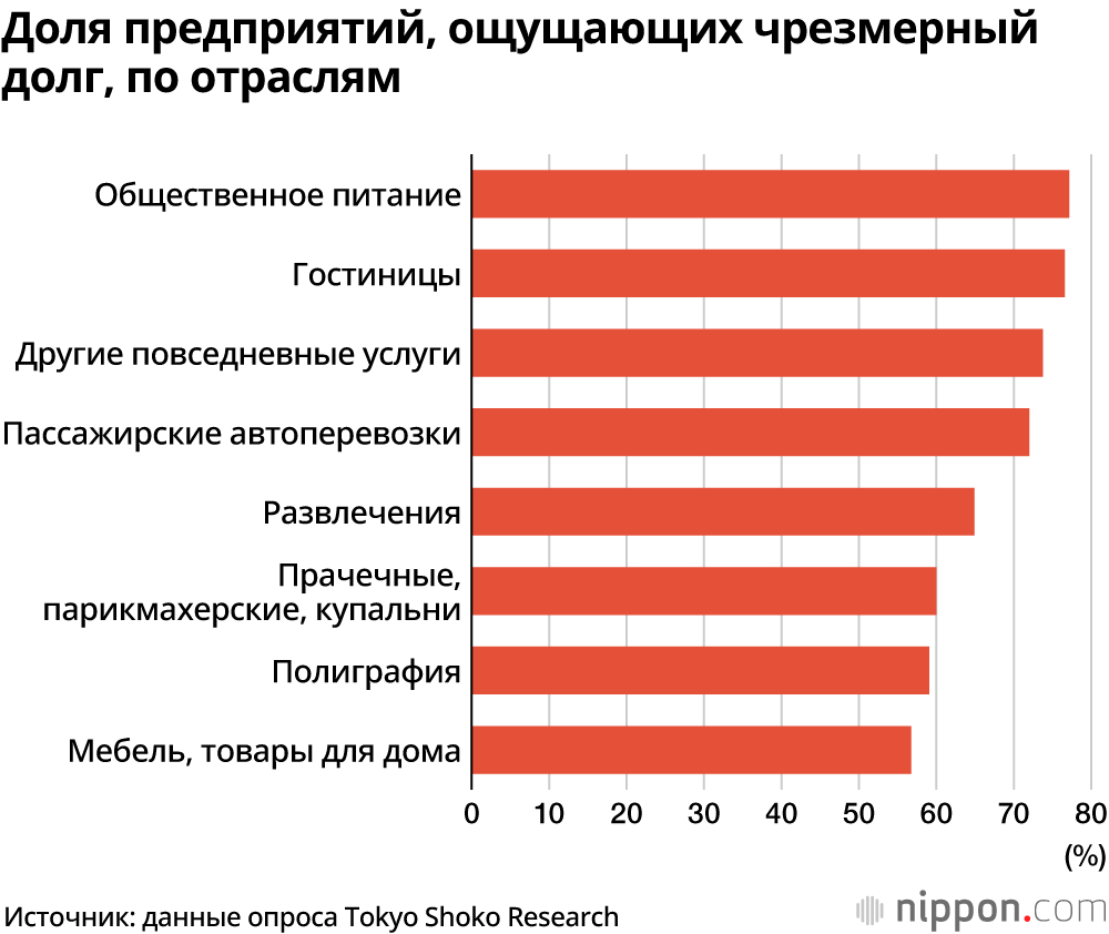 В Японии каждое третье из малых и средних предприятий считают свои долги чрезмерными  