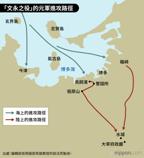 「文永之役」的元軍進攻路徑