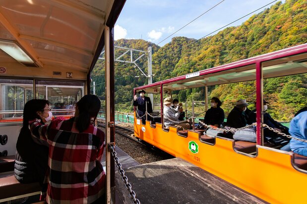 The open-air cars are popular with sightseers.