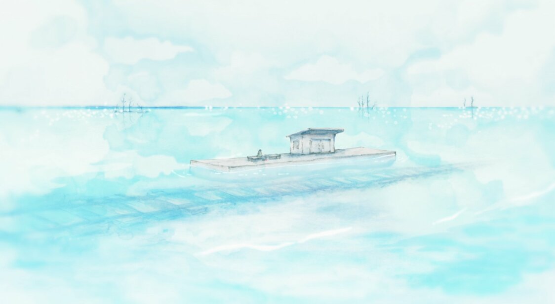 WIT STUDIOによる美しいアニメーション。原作の偶数章にあたる、すみれが見たであろう景色を水彩画のようなタッチで再現している ©2022 映画「やがて海へと届く」製作委員会