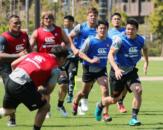 Prospective members of the Japan team at a training camp in Urayasu, Chiba, on April 15, 2019. (© Jiji)