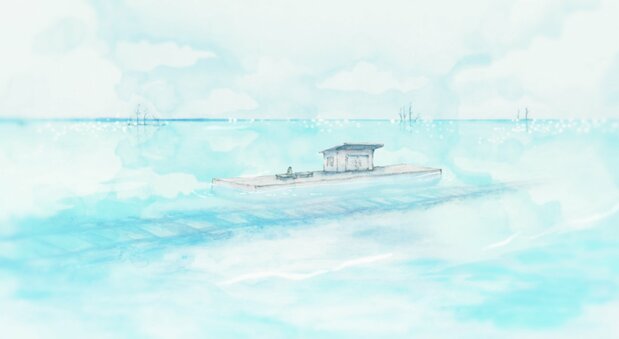 WIT STUDIOによる美しいアニメーション。原作の偶数章にあたる、すみれが見たであろう景色を水彩画のようなタッチで再現している ©2022 映画「やがて海へと届く」製作委員会