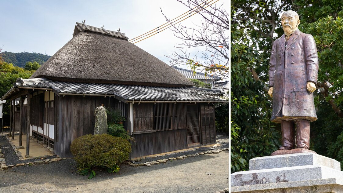 A Hagiyaki earthenware statue of Itō stands next to his former residence. (© Nippon.com)