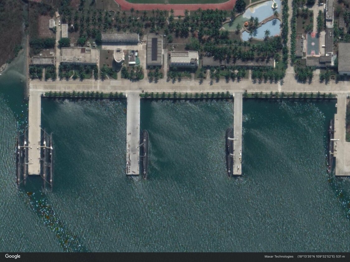 Chinese submarines docked at Yulin Harbor on China’s Hainan Island in the northern South China Sea.