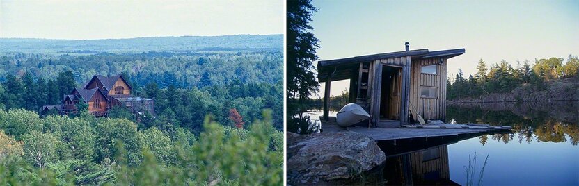 深い森の中に建つスティーガー・ウィルダネス・センター(左)(撮影:2000年)滞在した湖畔のボートハウス(撮影:1999年)