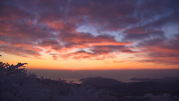 五葉山から眺める太平洋の朝焼け