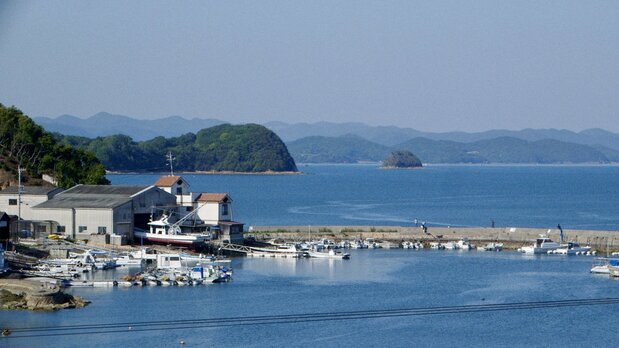 Ushimado’s port and the Seto Inland Sea beyond. (© 2024 Laboratory X, Inc)