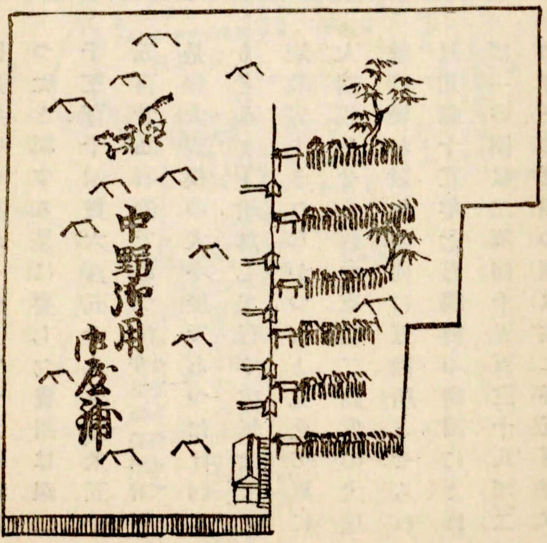 中野の『犬御用屋敷』の簡易図面。大久保の犬小屋の規模はこれよりも小さかったという（『武蔵野歴史地理第2冊』国立国会図書館所蔵）