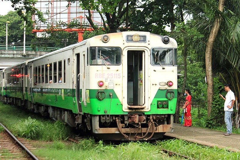 A Japanese railcar on the Yangon Central Railway.