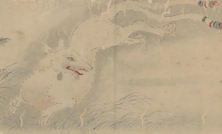 Un kitsune de solo dos colas, en Tamamo no Mae monogatari emaki. (Historia ilustrada de Tamamo no Mae – Centro Internacional de Investigación de Estudios Japoneses)