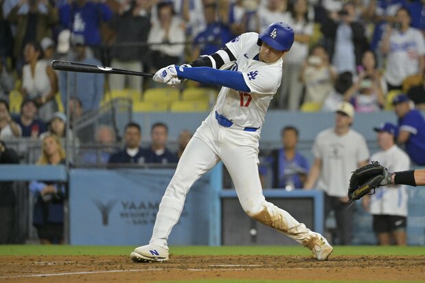 Ohani Shōhei hits a walk-off grand slam on August 23, 2024, to join MLB’s 40/40 club. (© USA Today Sports via Reuters Connect)