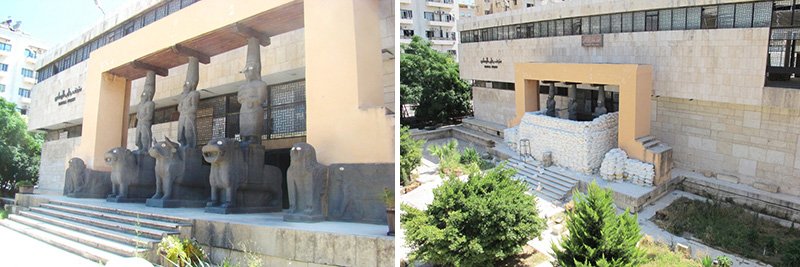 حماية الواجهة الرئيسية لمتحف حلب الوطني من الأسلحة الثقيلة.