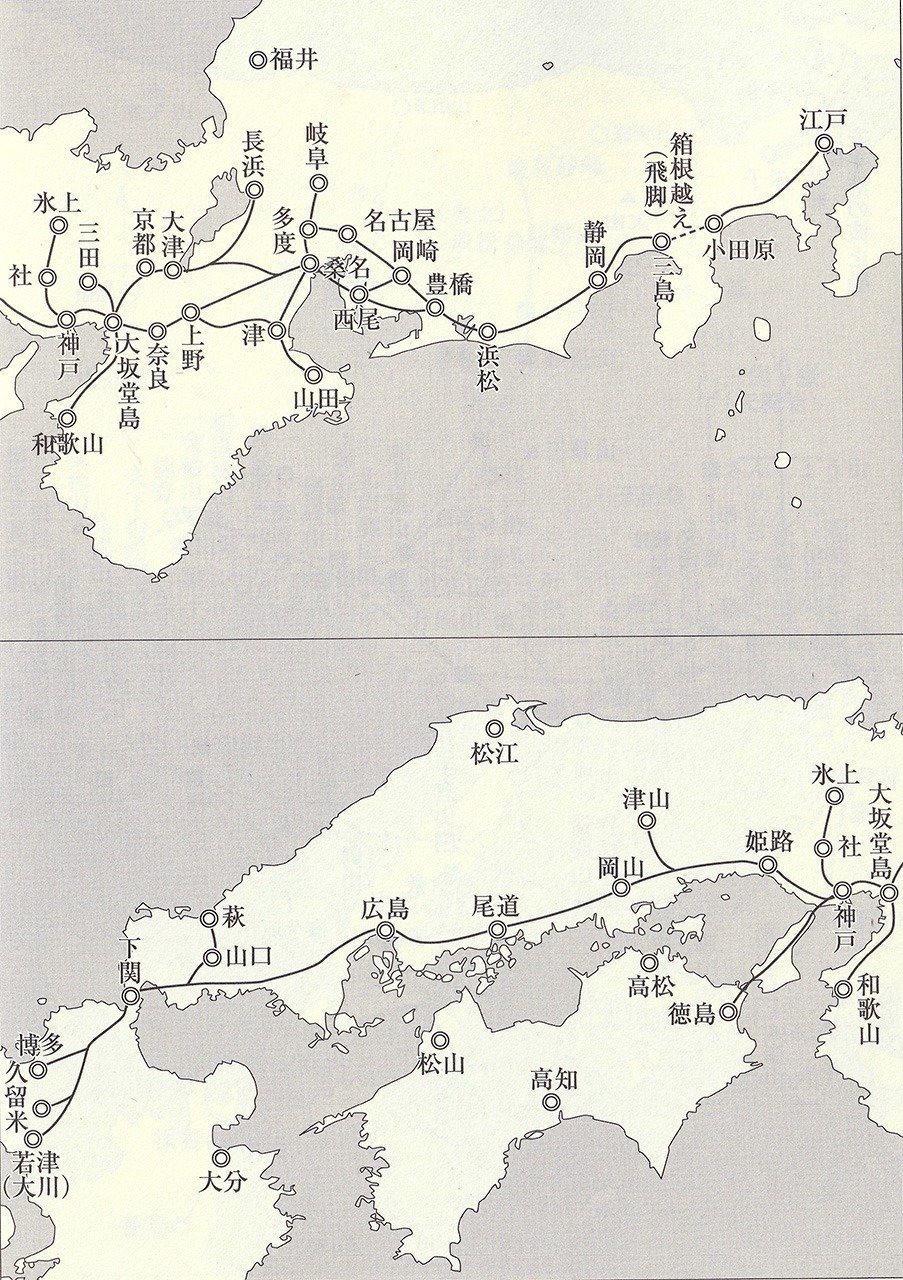 旗振り通信ルートの概略図