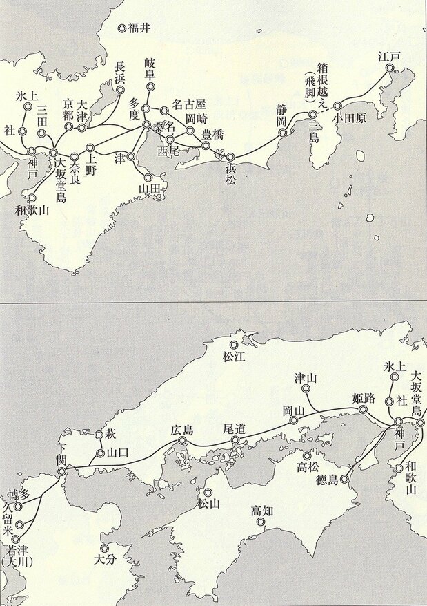 旗振り通信ルートの概略図