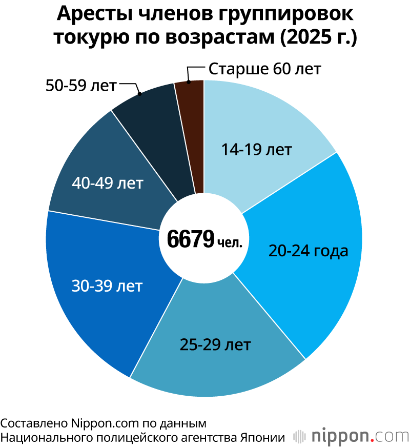 Аресты членов группировок токурю по возрастам  (2025 г.)