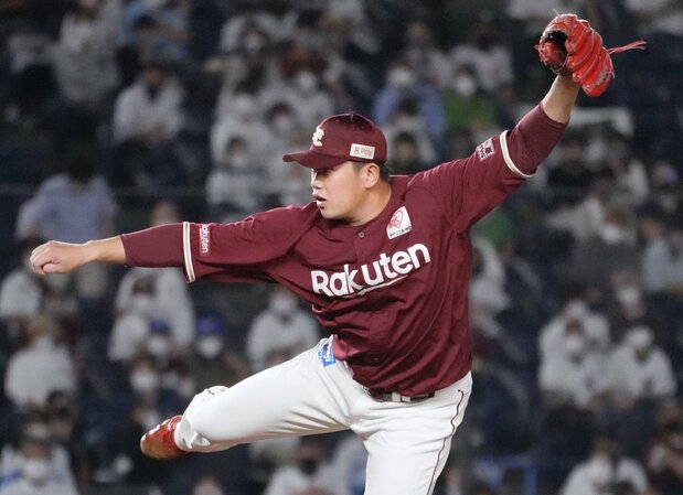 2勝目を挙げた宋家豪 ロッテ―楽天24、2021年10月07日、ZOZOマリン(共同)