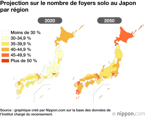 Projection sur le nombre de foyers solo au Japon par région