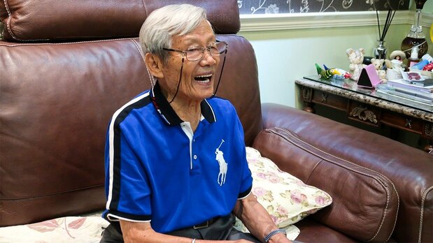 蕭錦文氏。90歳を超えた今も自身の戦争体験などを語り継いでいる(筆者撮影)