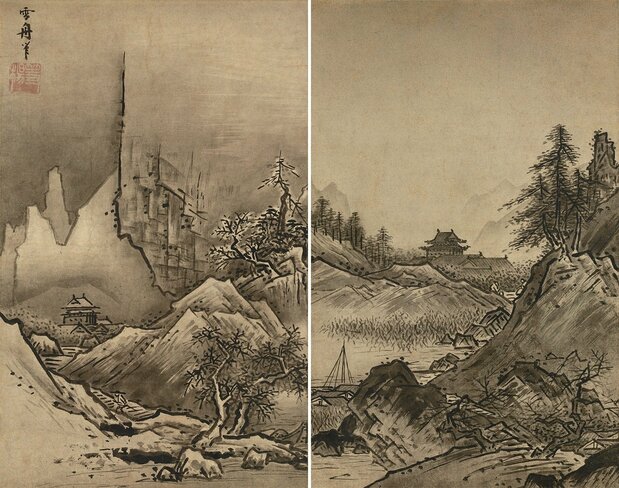 日本国宝《秋冬山水图》(左图为冬景,右图为秋景)(东京国立博物馆藏,ColBase)