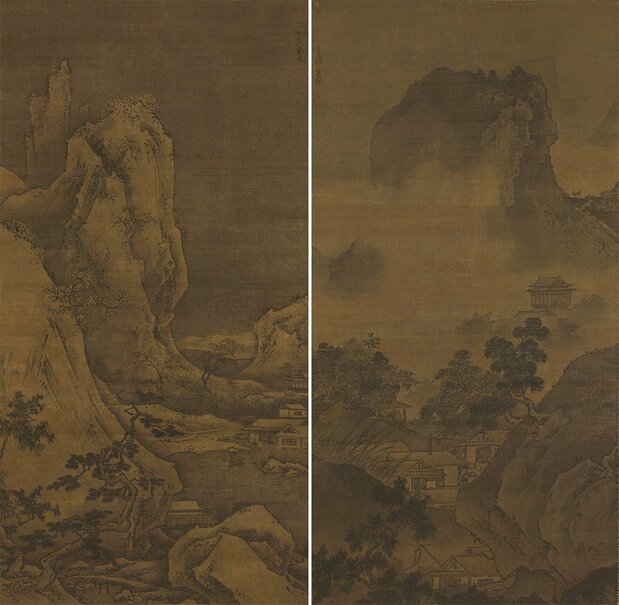 日本重要文化遗产《四季山水图》中的秋(右)和冬(左)(东京国立博物馆藏,ColBase)