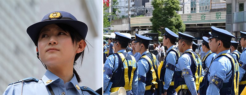 The gathering at Shibuya’s famous scramble crossing was overseen by a heavy police presence.