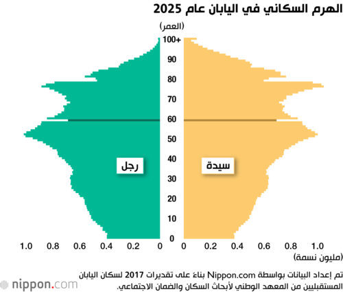 الهرم السكاني في اليابان عام 2025