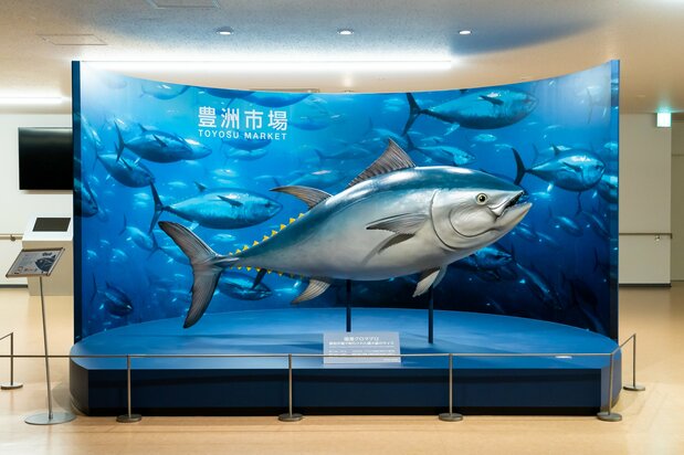 The giant tuna replica is a popular spot for souvenir photographs.