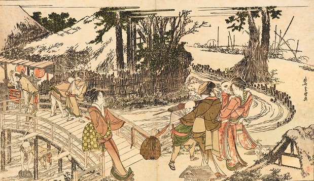 « Une Partie de campagne » (Den’en kôraku), estampe tirée de « Chansons rythmées par les pas des danseurs » (Otoko tôka). (Avec l’aimable autorisation du Musée national de Tokyo / Colbase)