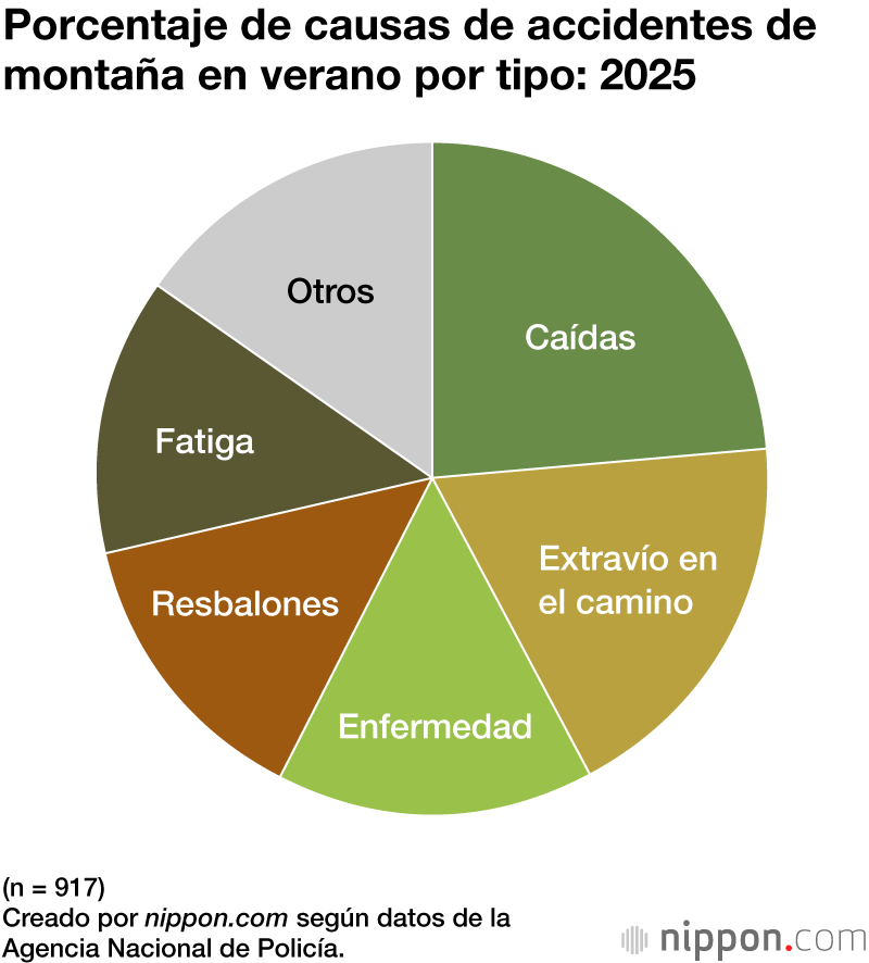 Porcentaje de causas de accidentes de montaña en verano por tipo: 2025