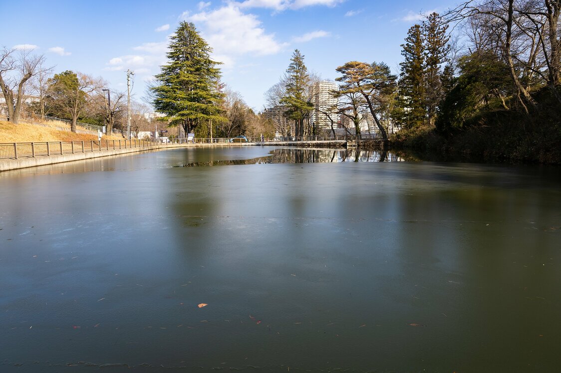 Debido al calentamiento global, entre otros factores, ahora solo se forma una delgada capa de hielo y no se puede patinar en el estanque. (Redacción de nippon.com)