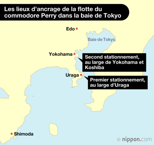 Les lieux d’ancrage de la flotte du commodore Perry dans la baie de Tokyo